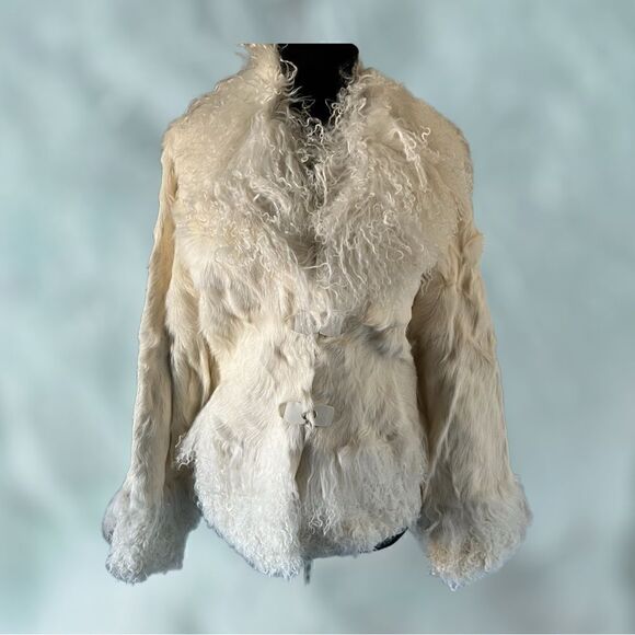 NWT vintage Marciano fur coat sz M in cream/ivory/white real fur - Picture 3 of 16